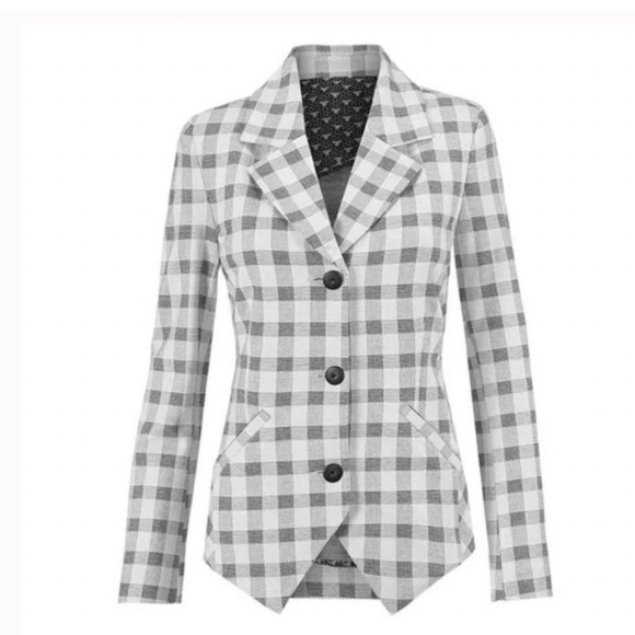 CAbi fitted grey/white checked blazer. Size 10. Stretchy - Picture 4 of 6